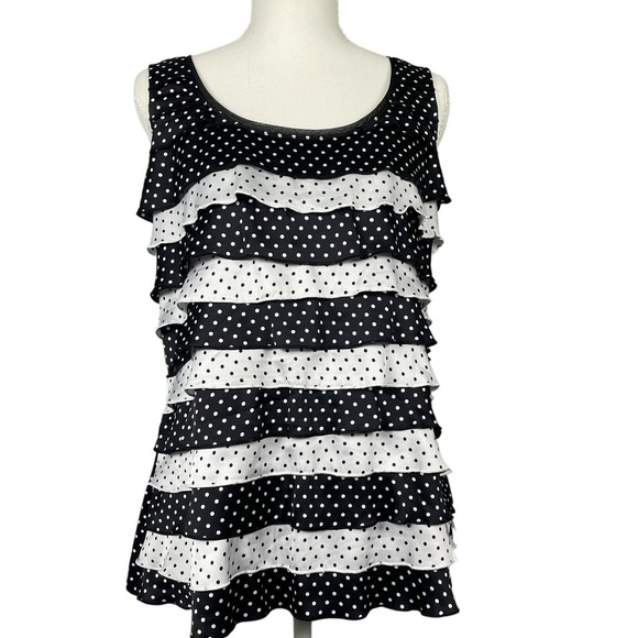 White House Black Market Tops - White House Black Market Tank Top Womens L Black Polka Dot Tiered Ruffle Blouse